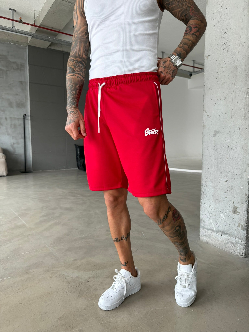 Stwd Şeritli Şort - Kırmızı