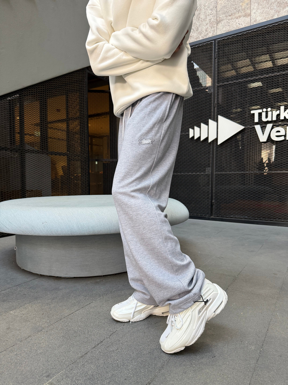 SW Basic Cift Nakış Baggy Eşofman - Gri