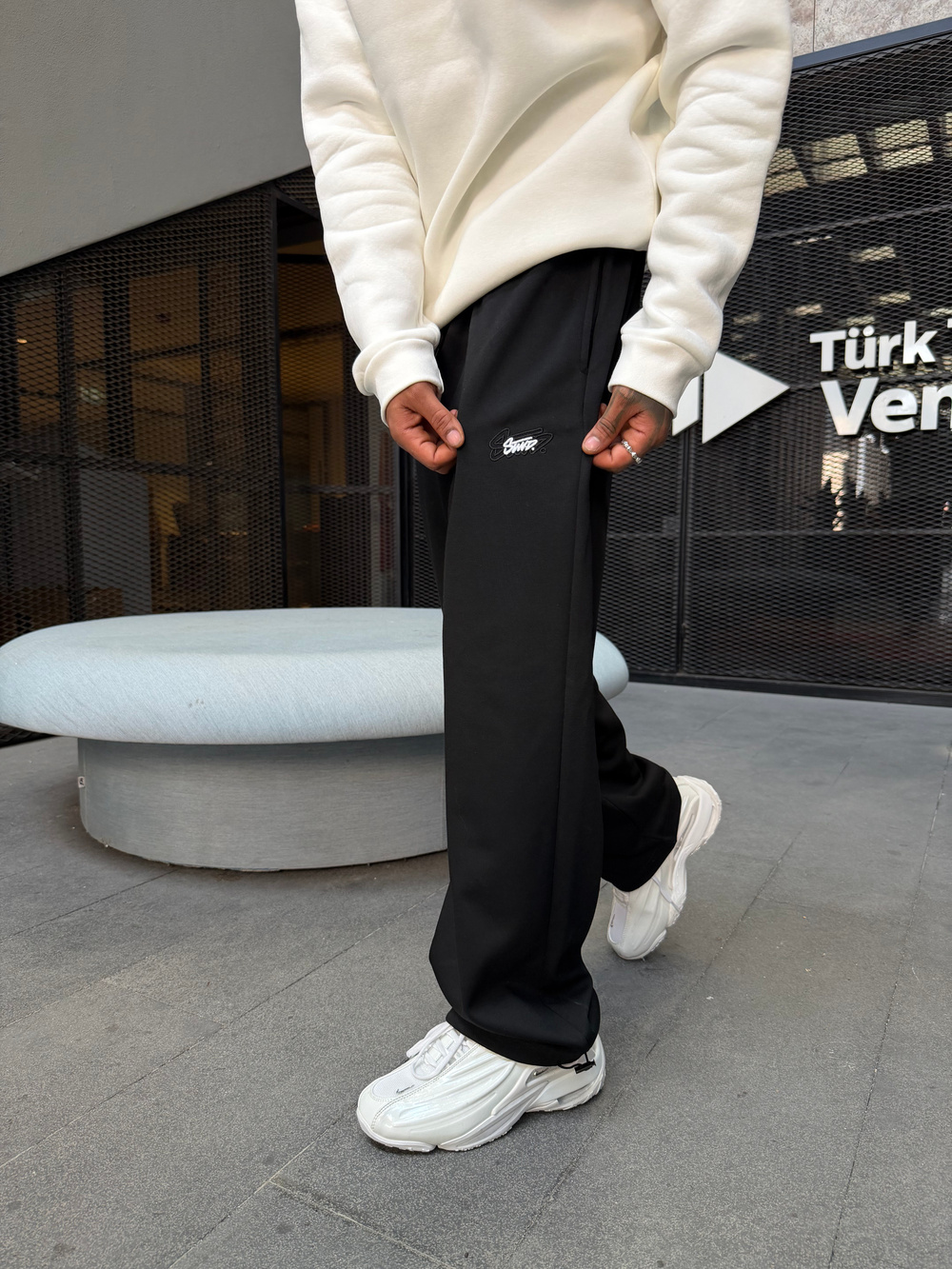 SW Basic Cift Nakış Baggy Eşofman - Siyah