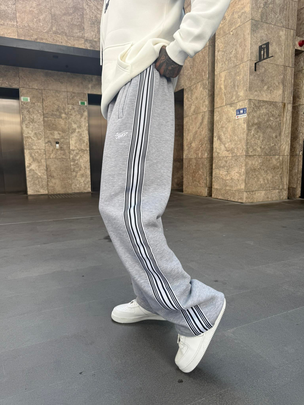 SW Cizgili Baggy Eşofman Altı - Gri