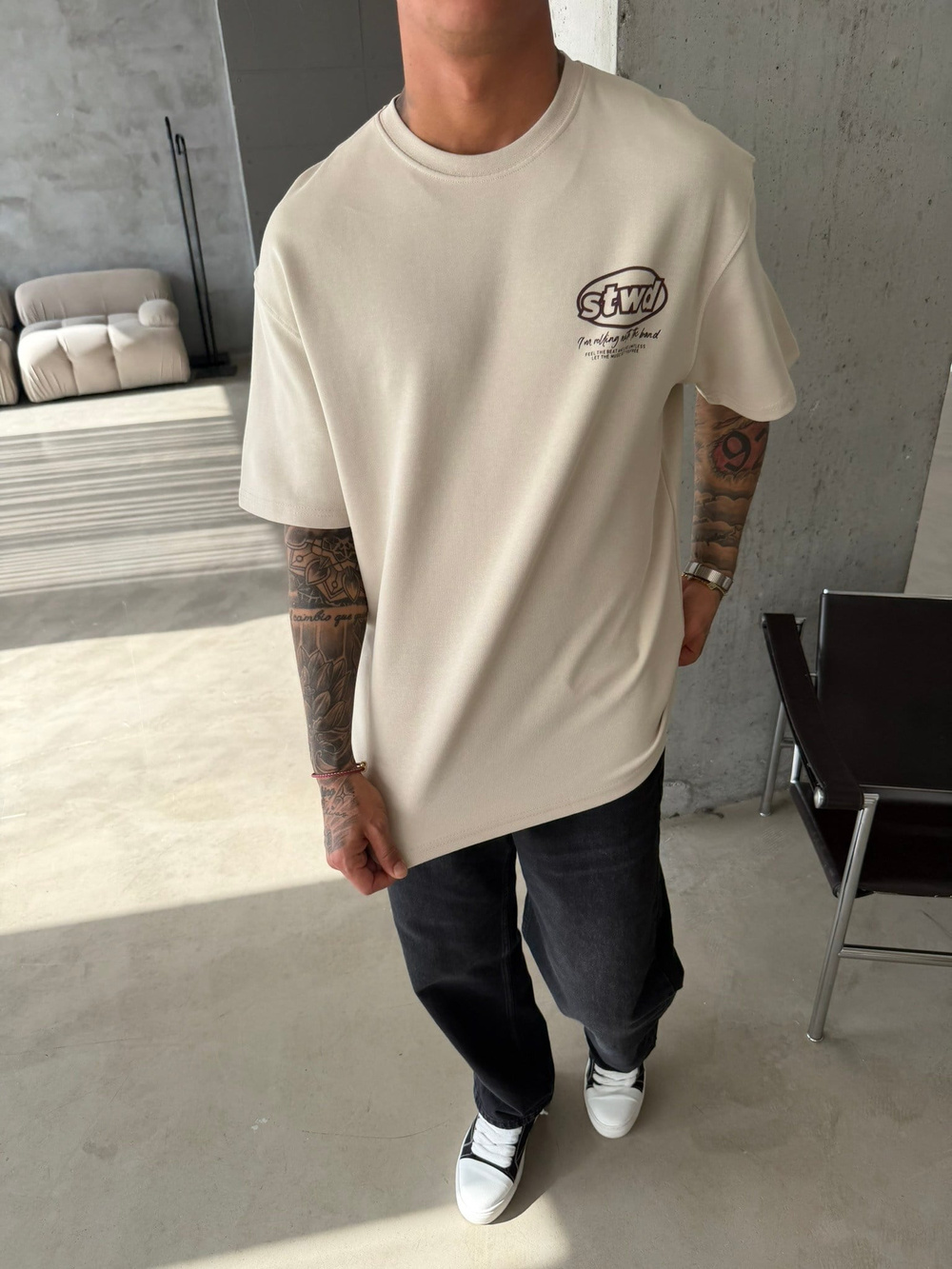 SW Premium Baskılı T-Shirt - Bej