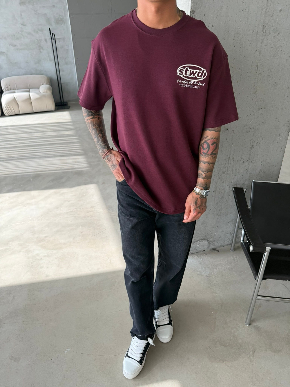 SW Premium Baskılı T-Shirt - Bordo