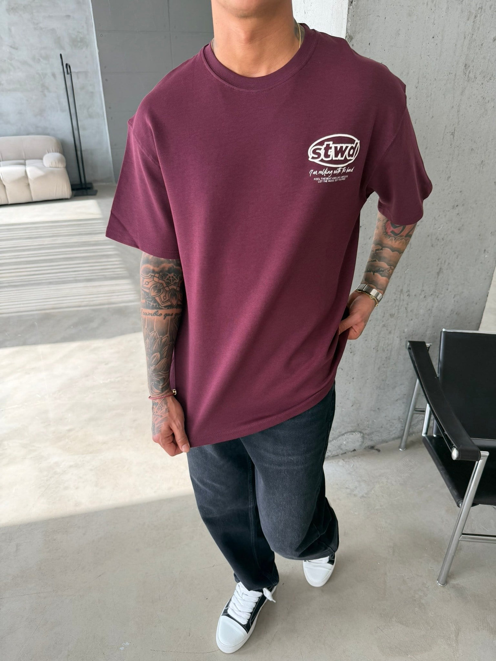 SW Premium Baskılı T-Shirt - Bordo