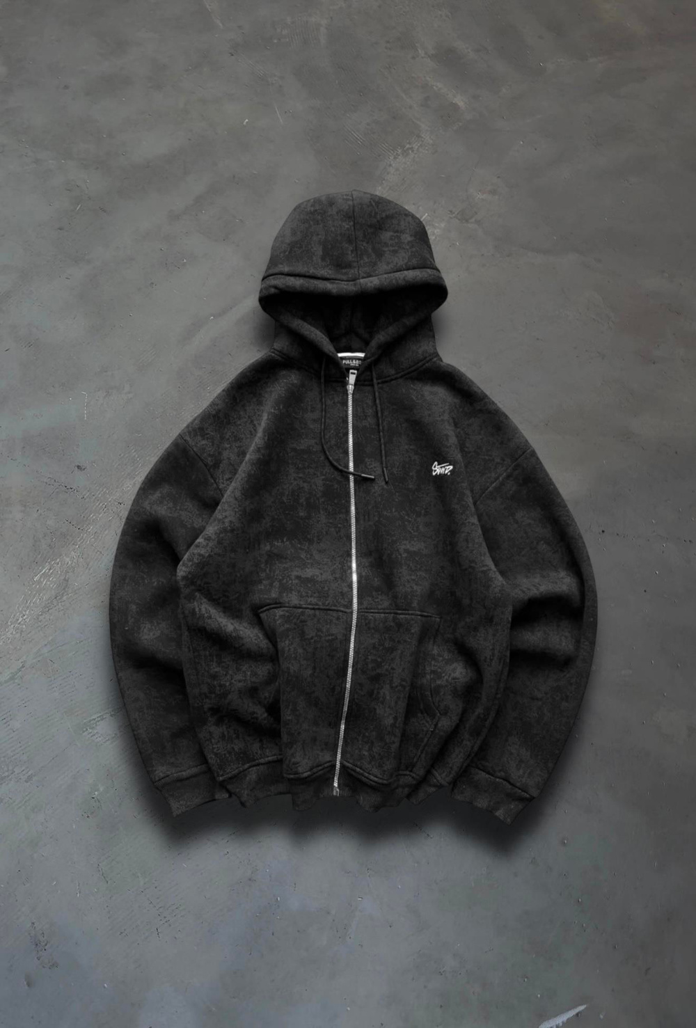 SW Premum Yıkamalı Zip Hırka - Siyah