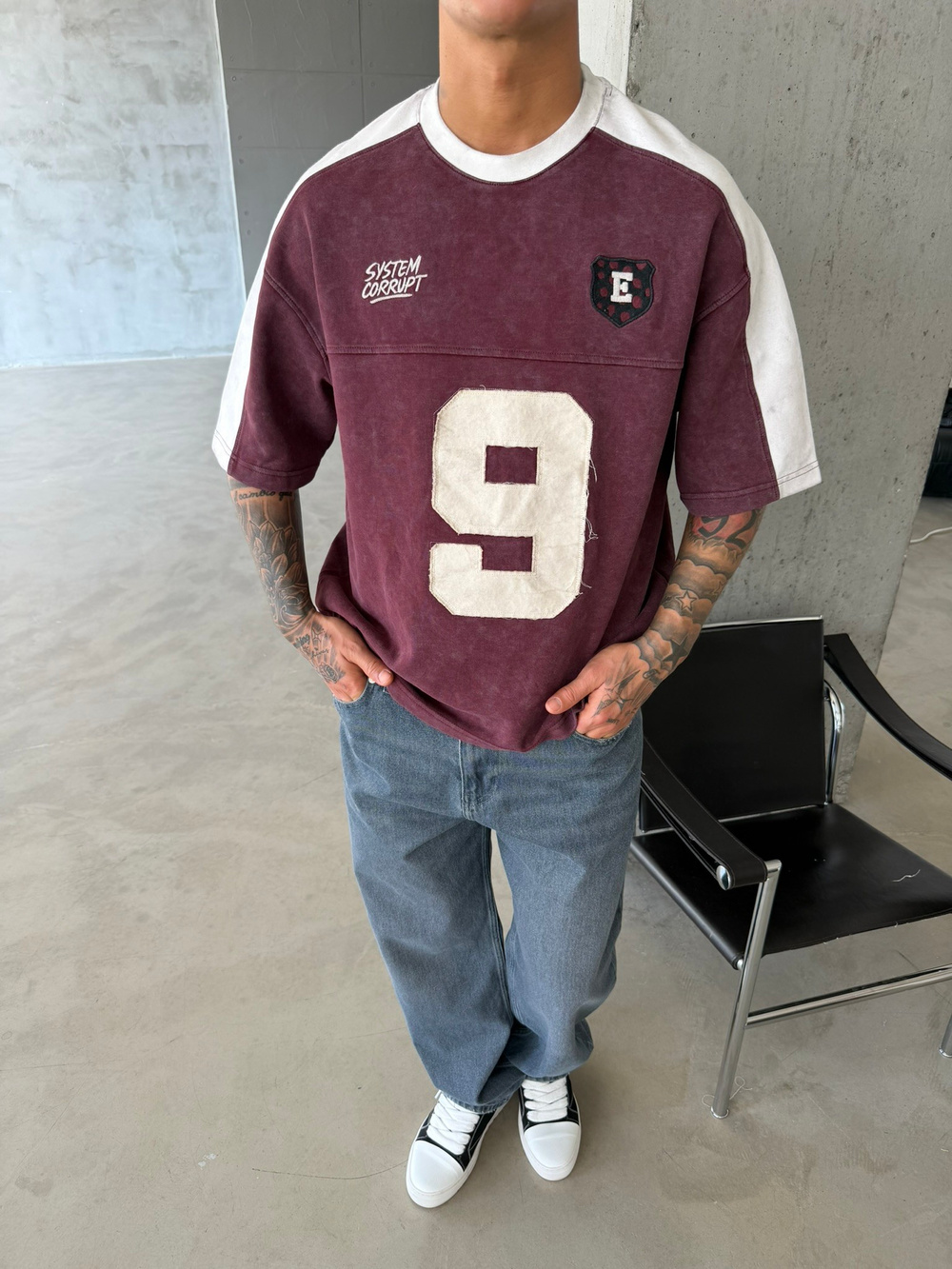 SysTem Corrupt 9 Nakışlı Premium T-Shirt - Bordo