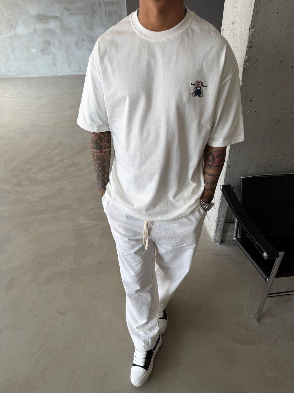 Tedy Bear Nakışlı Basic T-Shirt - Beyaz