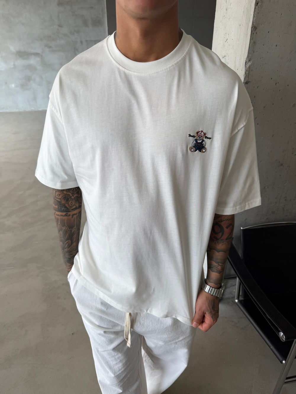 Tedy Bear Nakışlı Basic T-Shirt - Beyaz