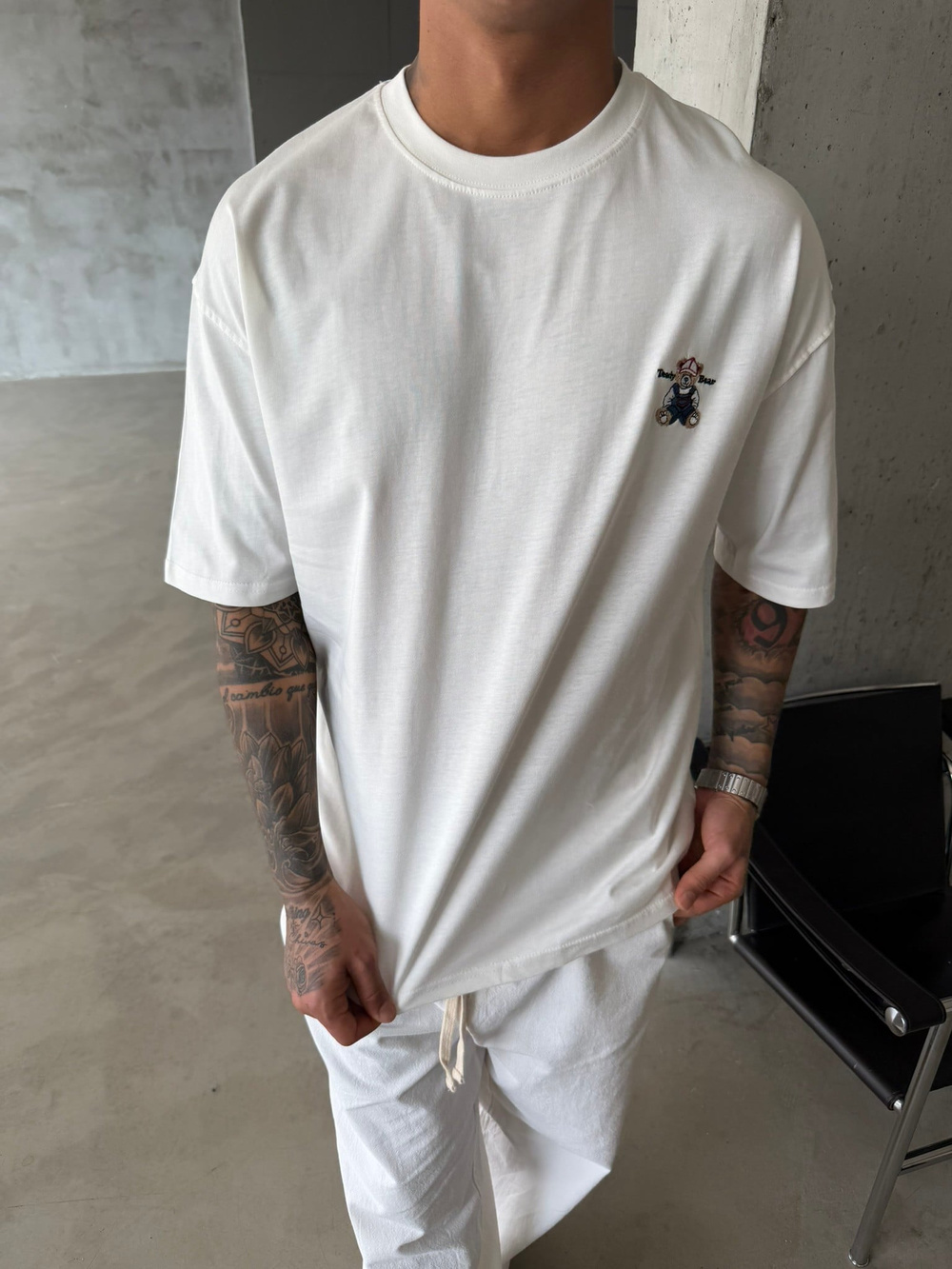 Tedy Bear Nakışlı Basic T-Shirt - Beyaz