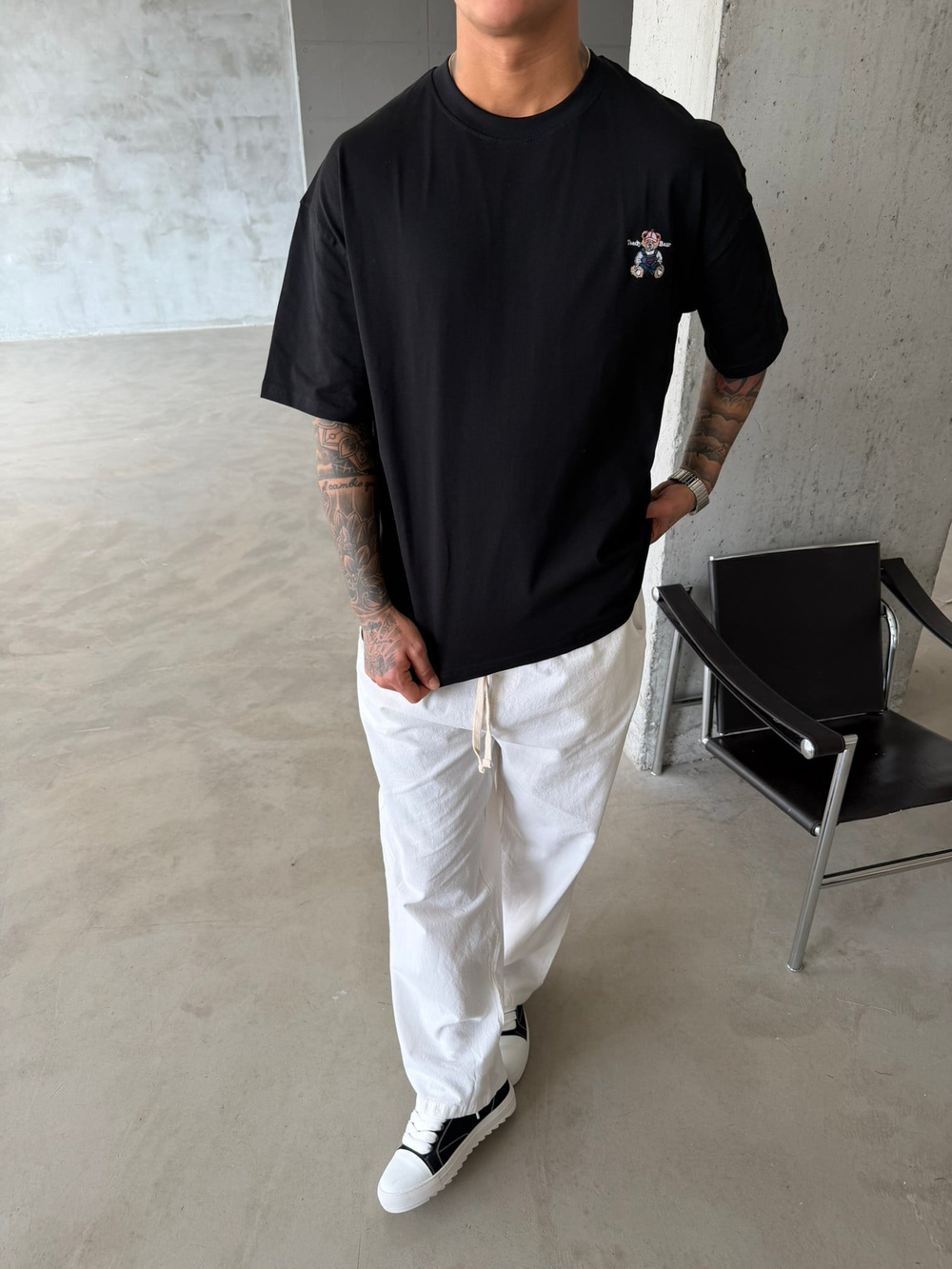 Tedy Bear Nakışlı Basic T-Shirt - Siyah