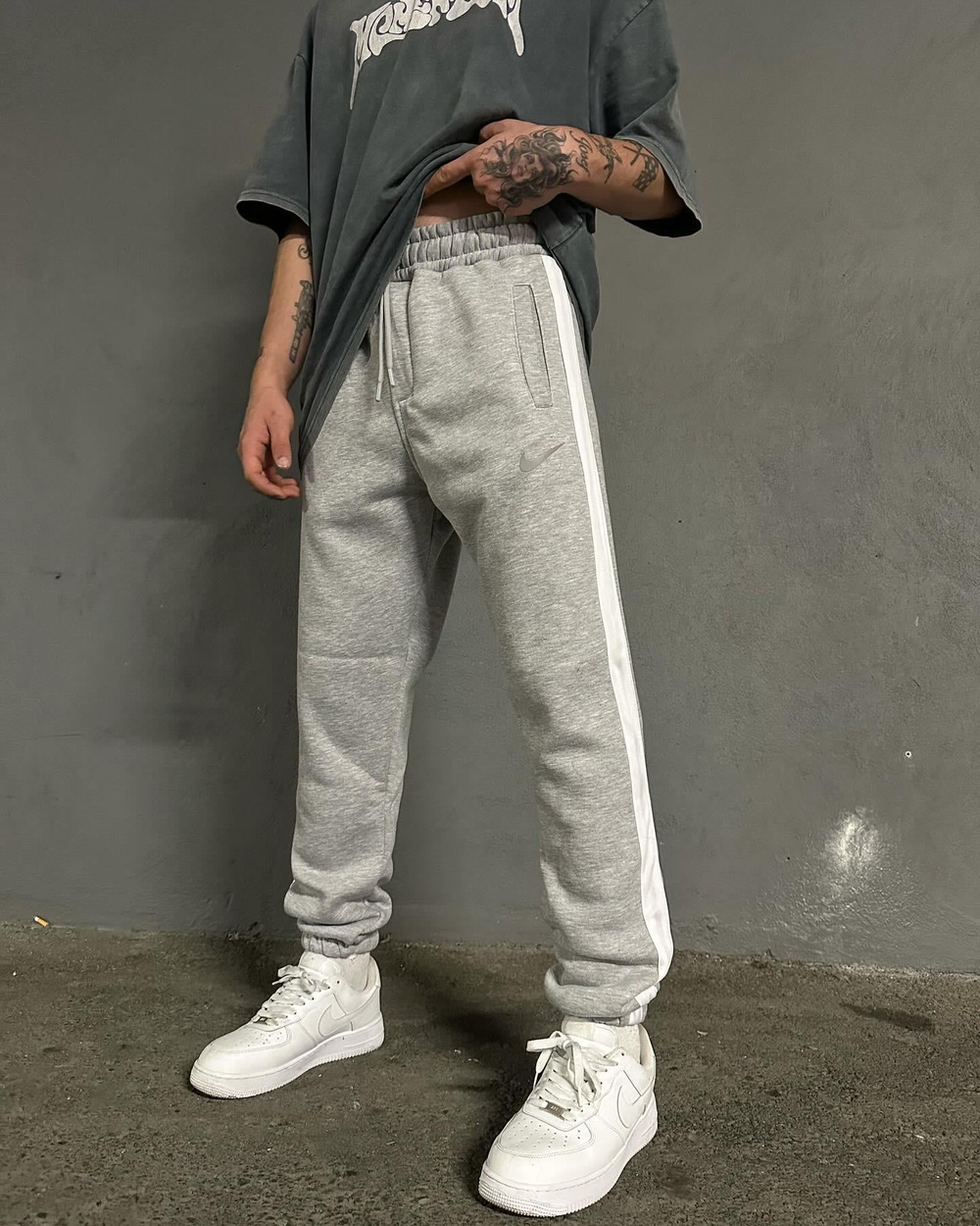 Tek Şerit Jogger Eşofman - Gri