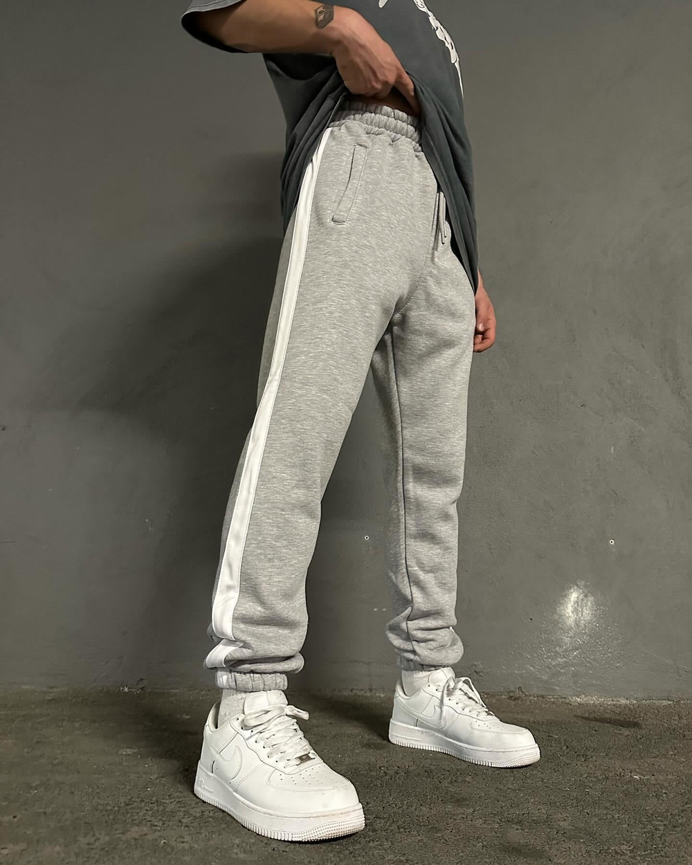 Tek Şerit Jogger Eşofman - Gri