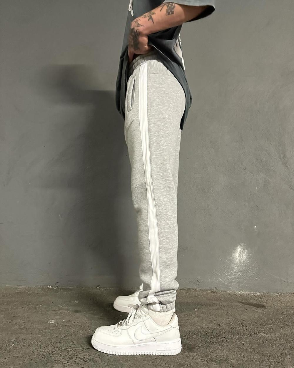 Tek Şerit Jogger Eşofman - Gri