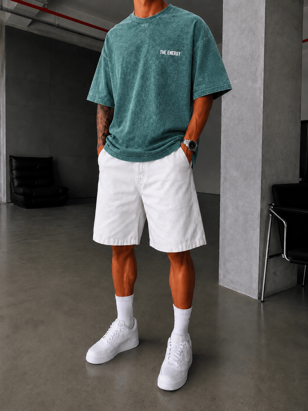 The Energy 08 Yıkamalı Oversize T-Shirt - Yeşil