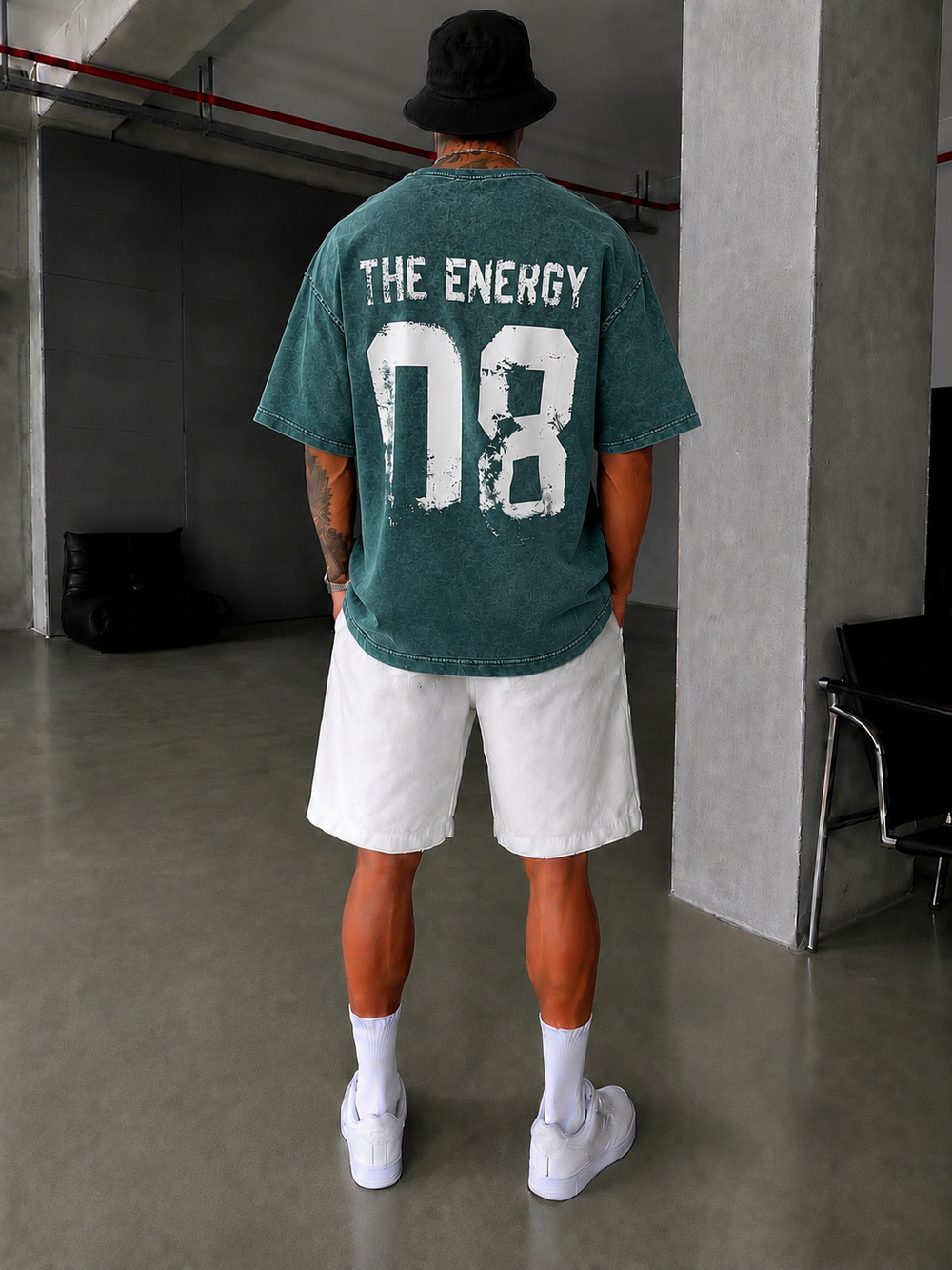 The Energy 08 Yıkamalı Oversize T-Shirt - Yeşil