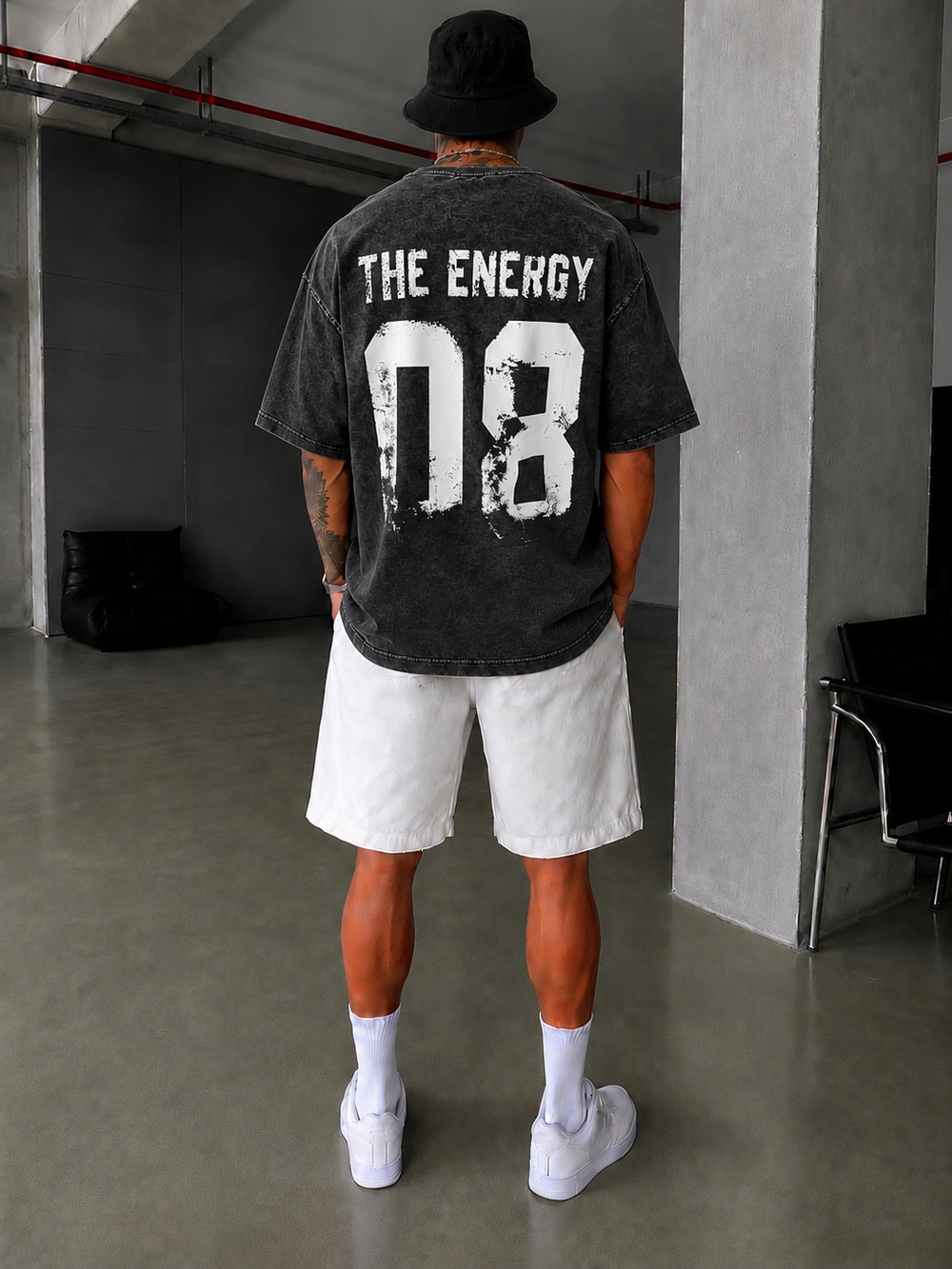 The Energy 08 Yıkamalı Oversize T-Shirt - Siyah