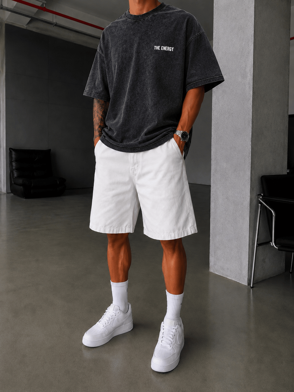 The Energy 08 Yıkamalı Oversize T-Shirt - Siyah