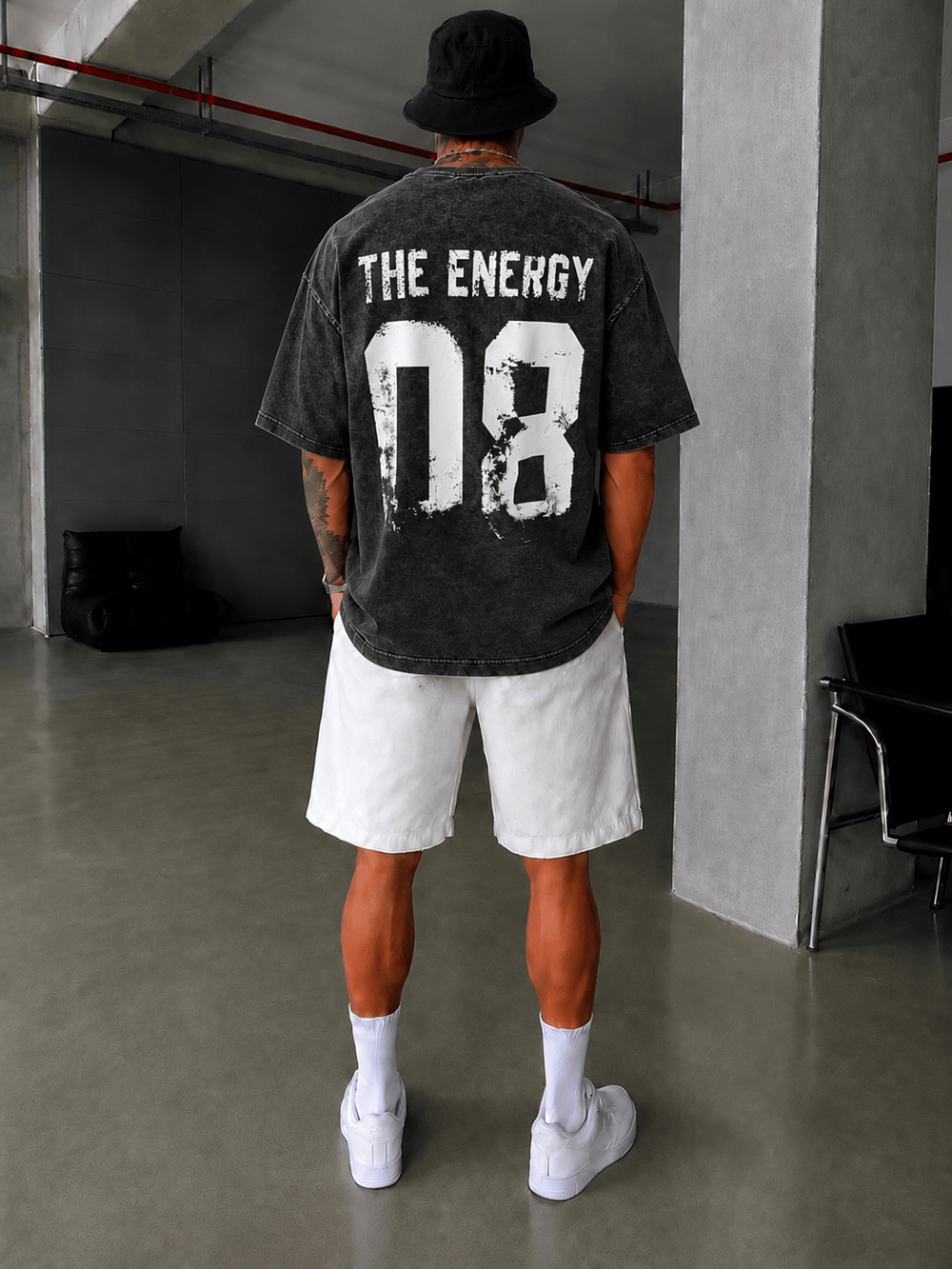 The Energy 08 Yıkamalı Oversize T-Shirt - Siyah
