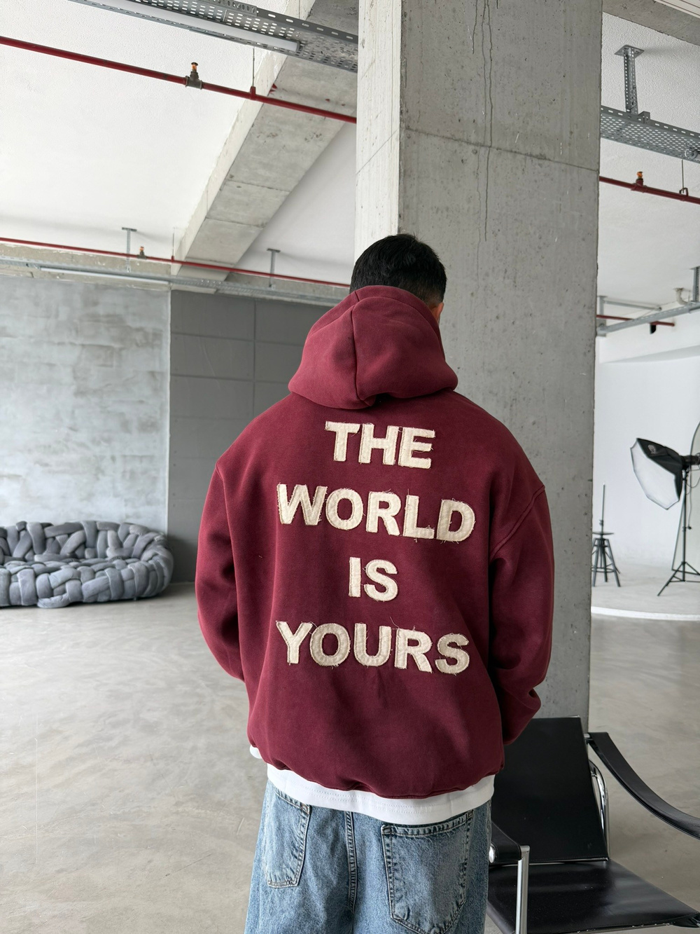 The World Is Your Premium Acid Yıkama Hoodie