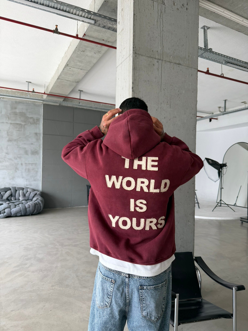The World Is Your Premium Acid Yıkama Hoodie