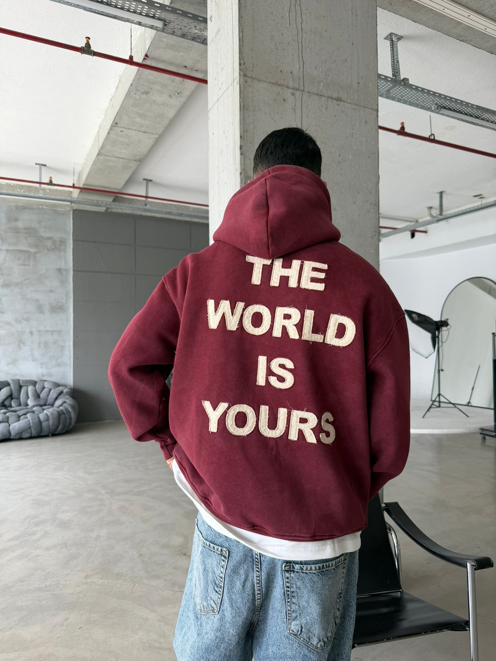 The World Is Your Premium Acid Yıkama Hoodie
