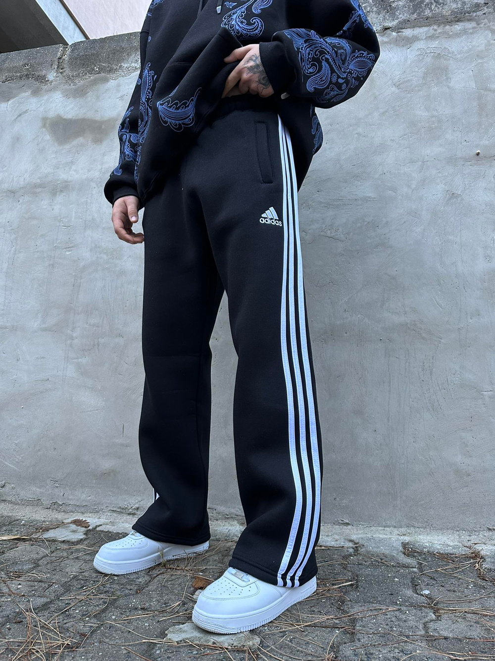 Üç Şeritli Baggy Eşofman Altı  - Siyah