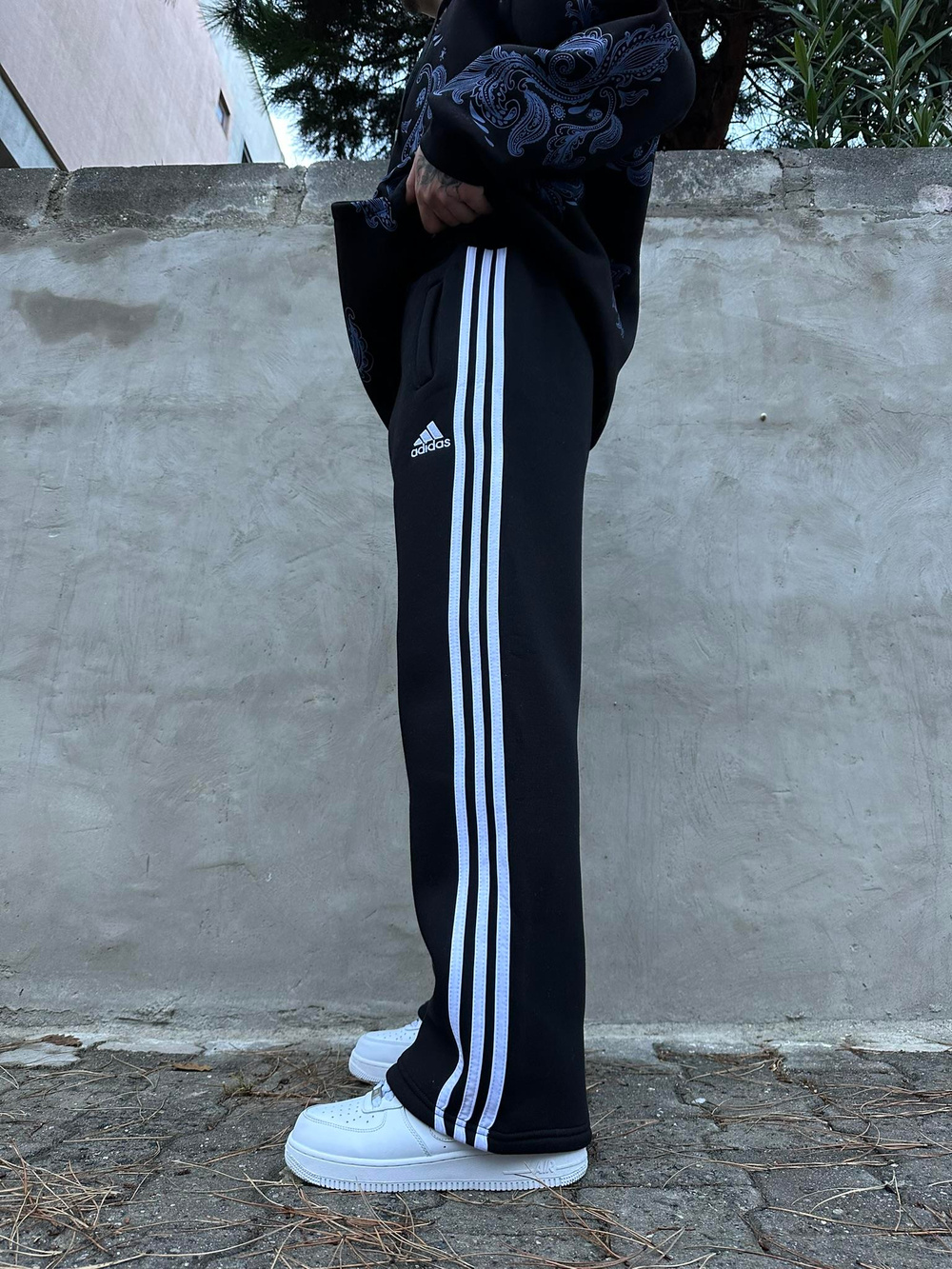 Üç Şeritli Baggy Eşofman Altı  - Siyah