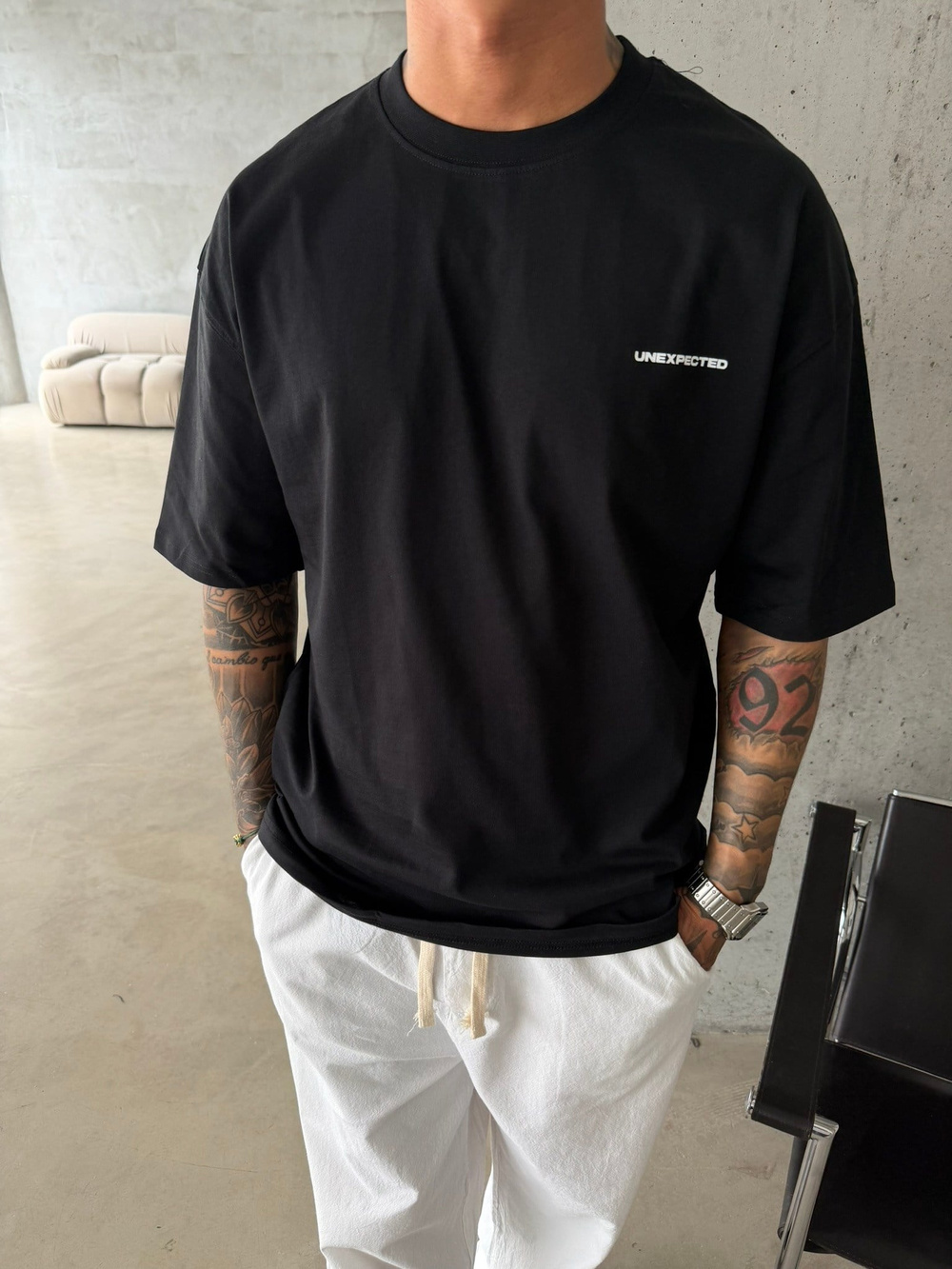 Unexpexted Baskılı Premium T-Shirt - Siyah