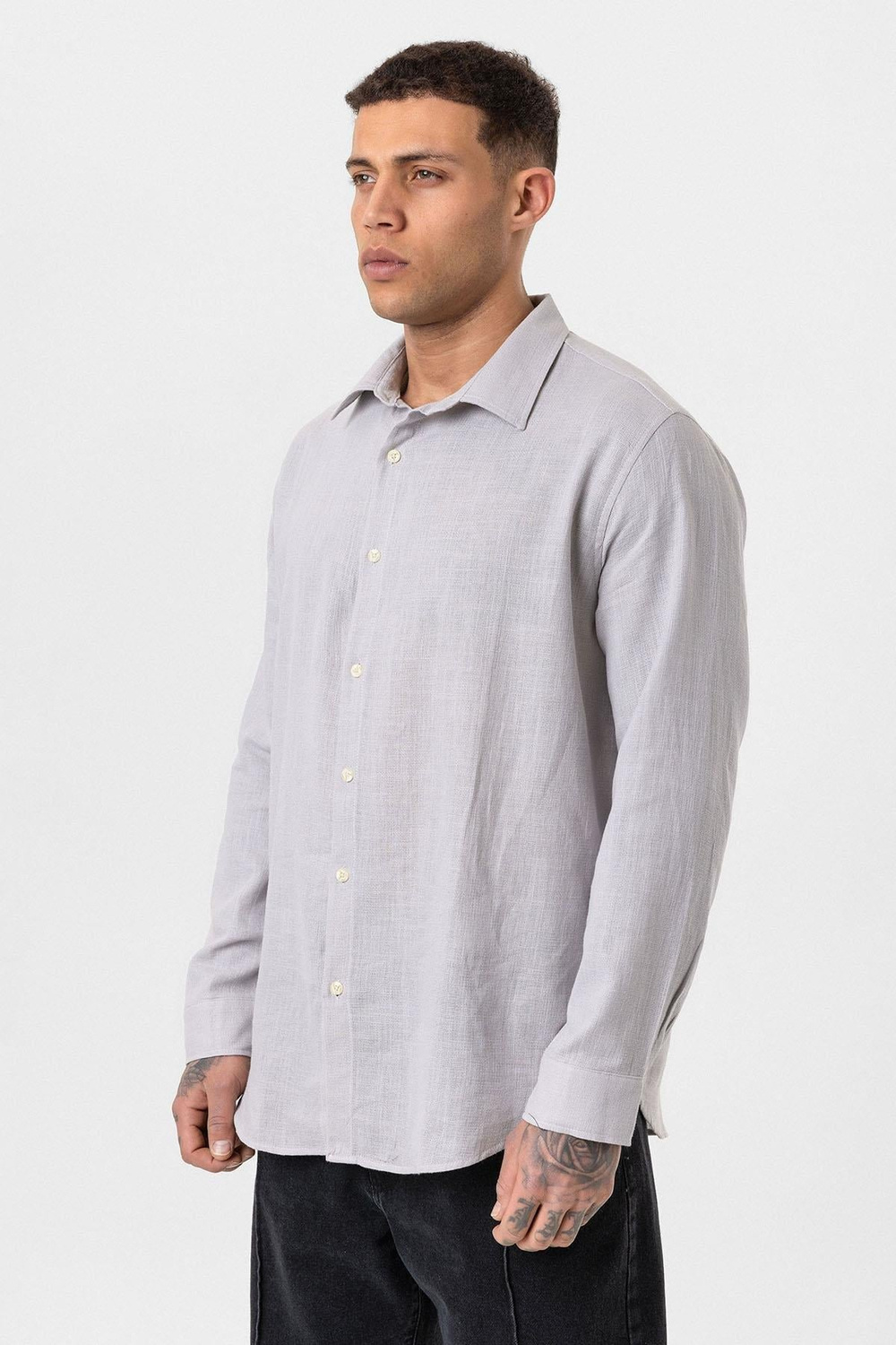 Uzun Kollu Basic Oversize Gömlek - Gri