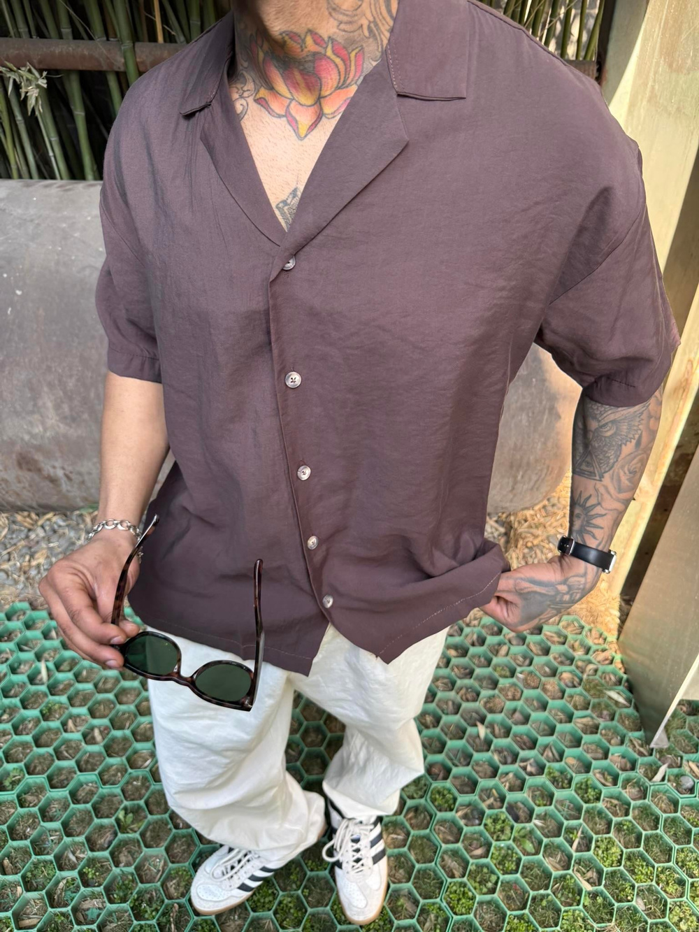 Yarım Kol Basic Gömlek - Kahve