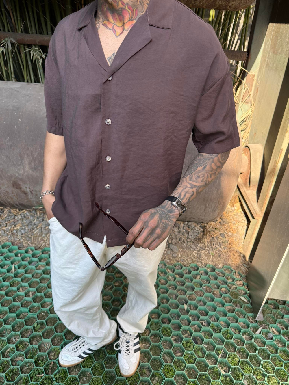 Yarım Kol Basic Gömlek - Kahve