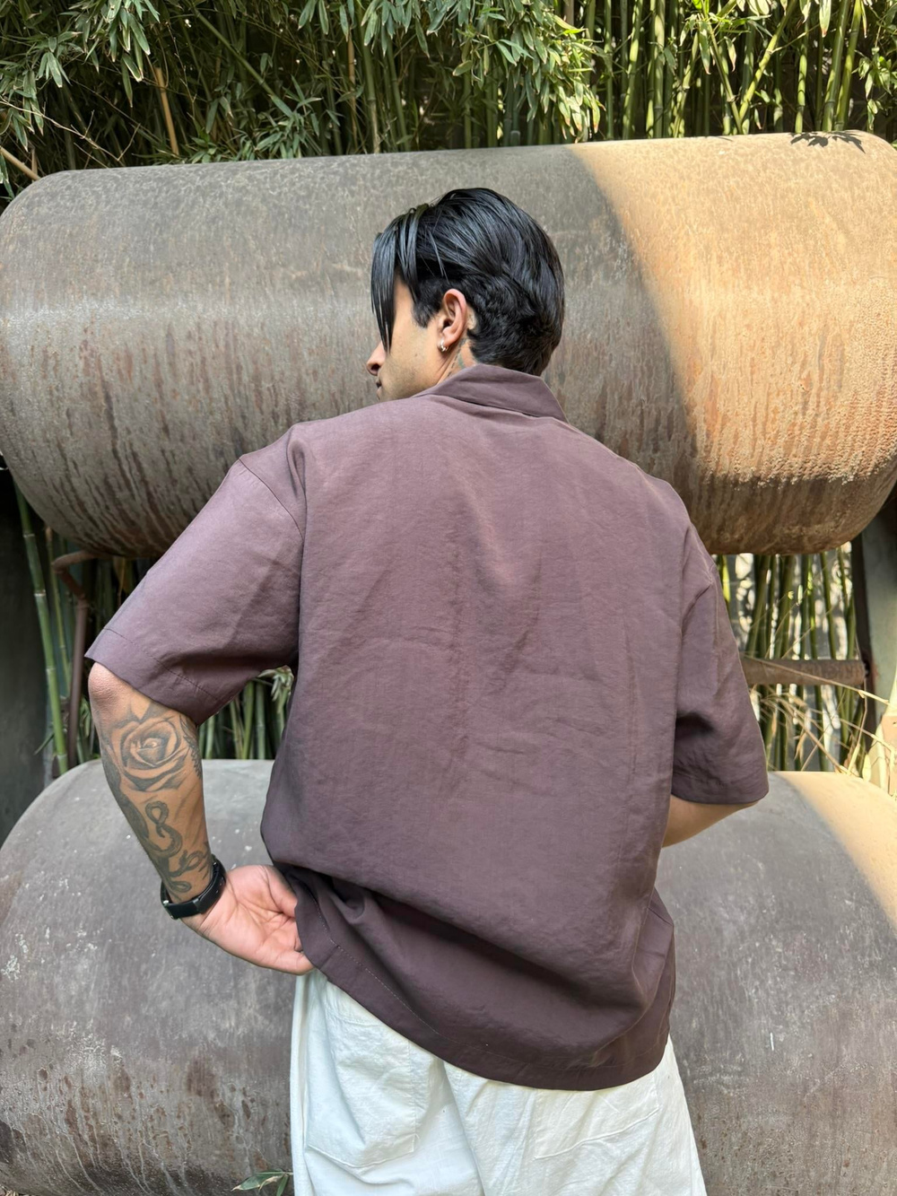 Yarım Kol Basic Gömlek - Kahve