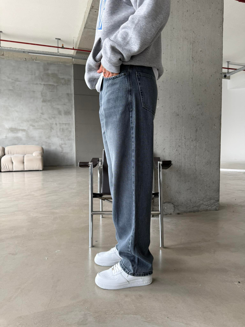 Yıkamalı Basic Baggy Pantolon - Gri