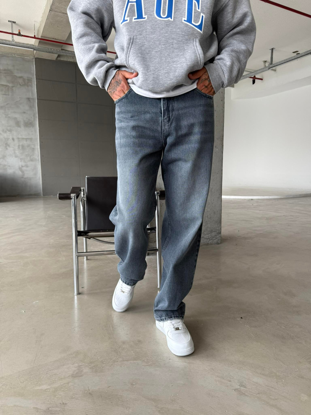 Yıkamalı Basic Baggy Pantolon - Gri