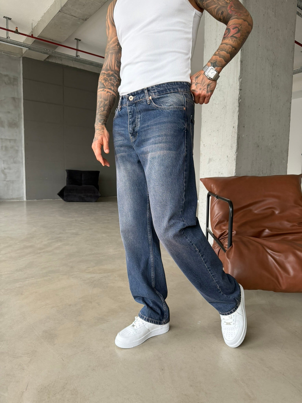 Yıkamalı Basic Pantolon Detaylı - İndigo