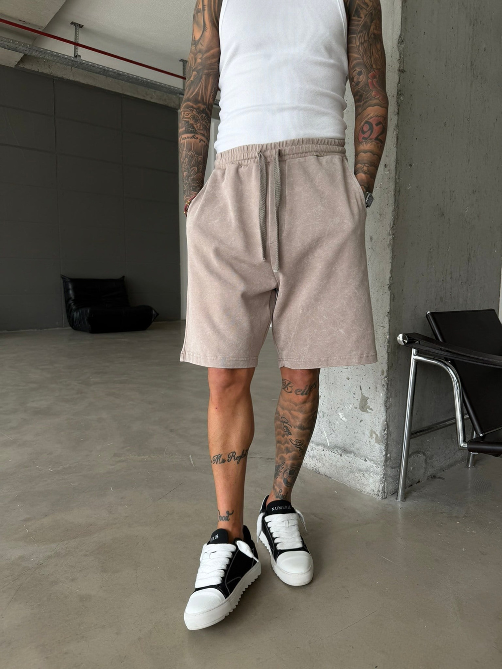 Yıkamalı Basic Premium Kumaş Şort - Bej