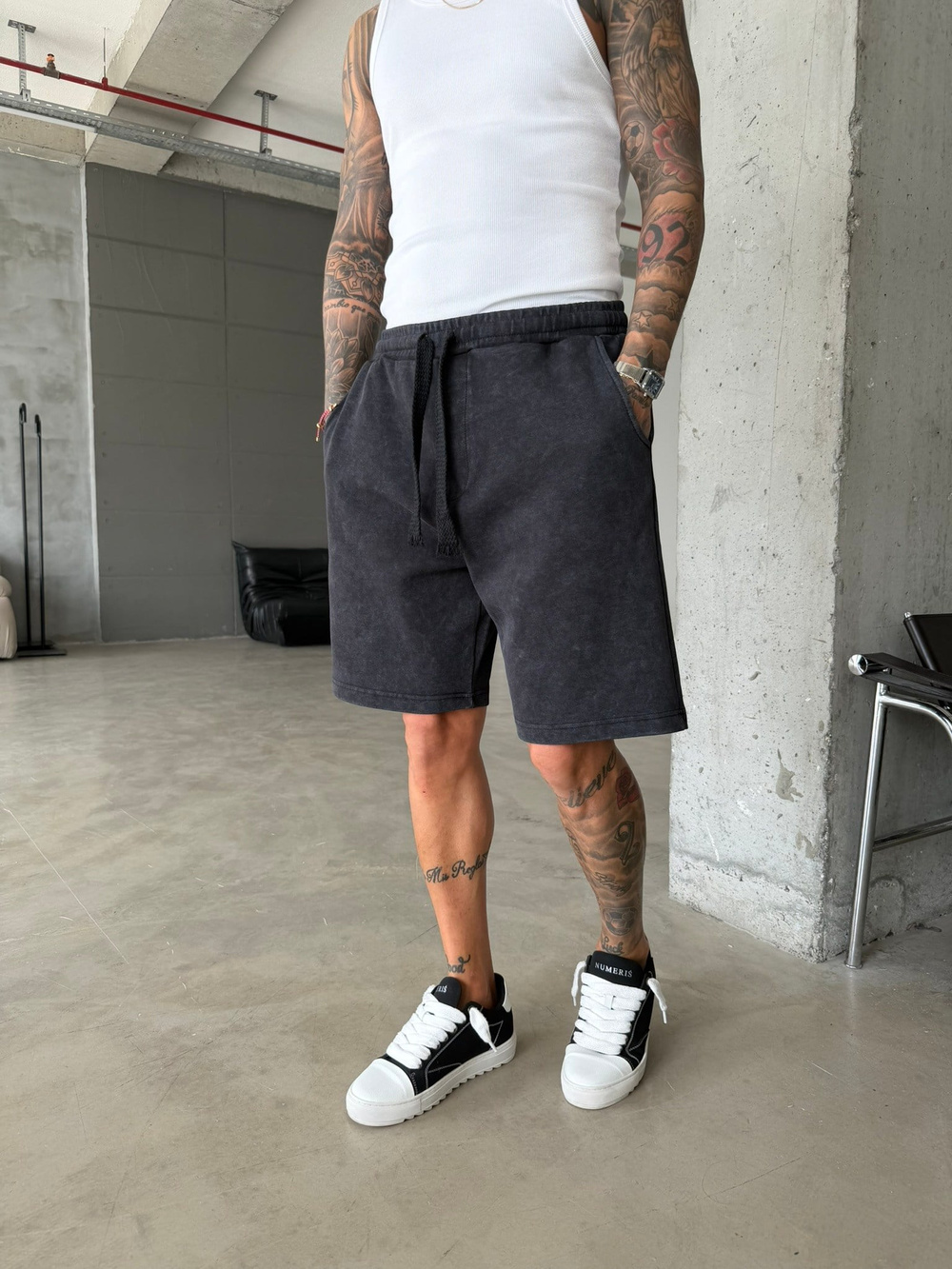 Yıkamalı Basic Premium Kumaş Şort - Siyah