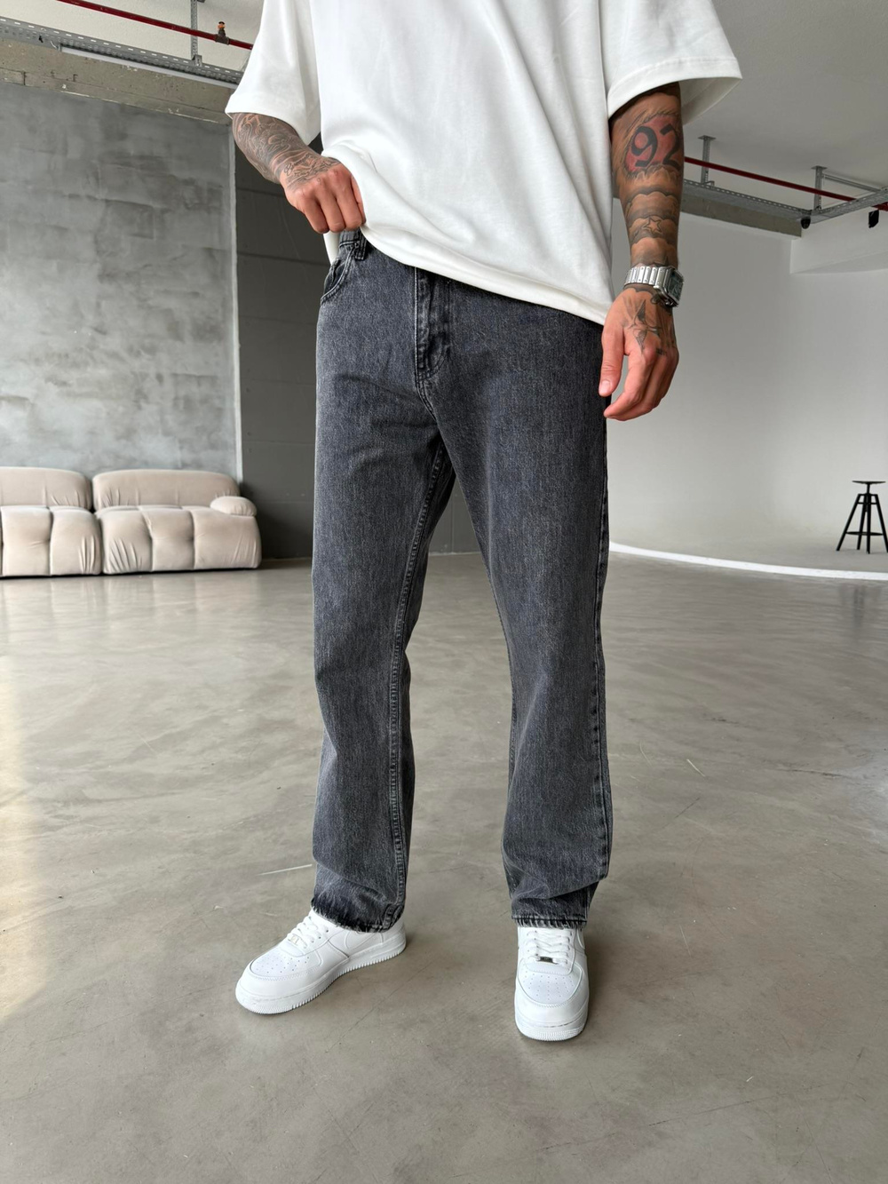 Yıkamalı Eskitme Baggy - Gri