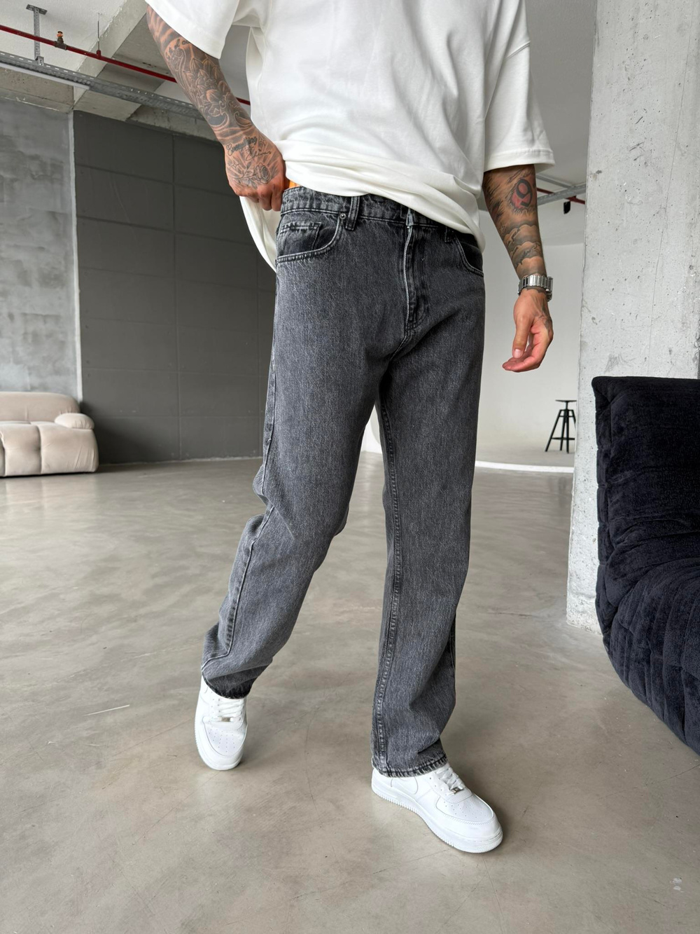 Yıkamalı Eskitme Baggy - Gri