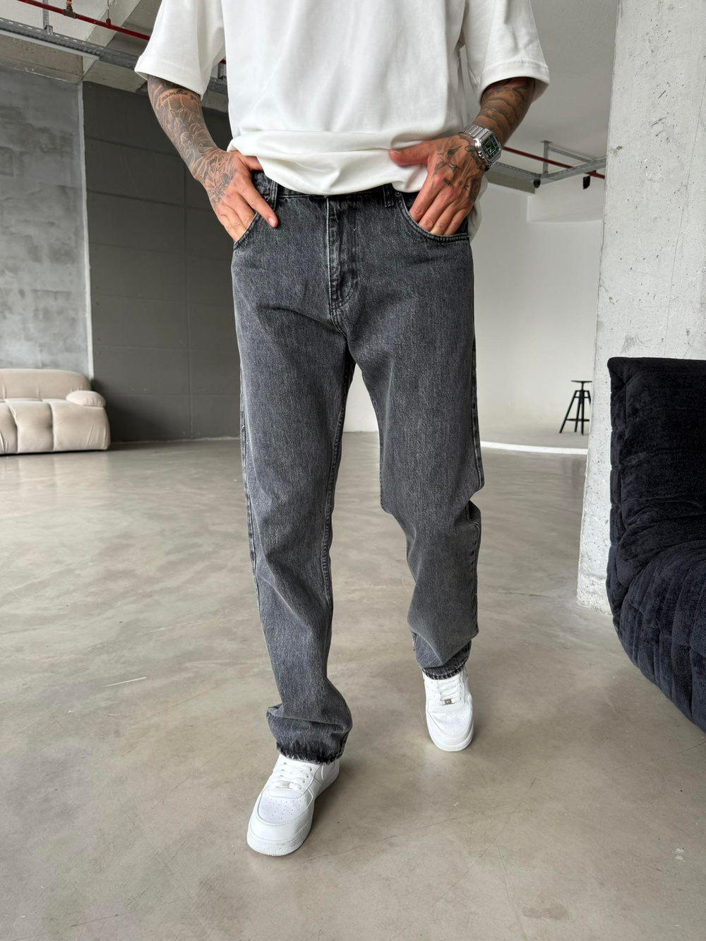 Yıkamalı Eskitme Baggy - Gri