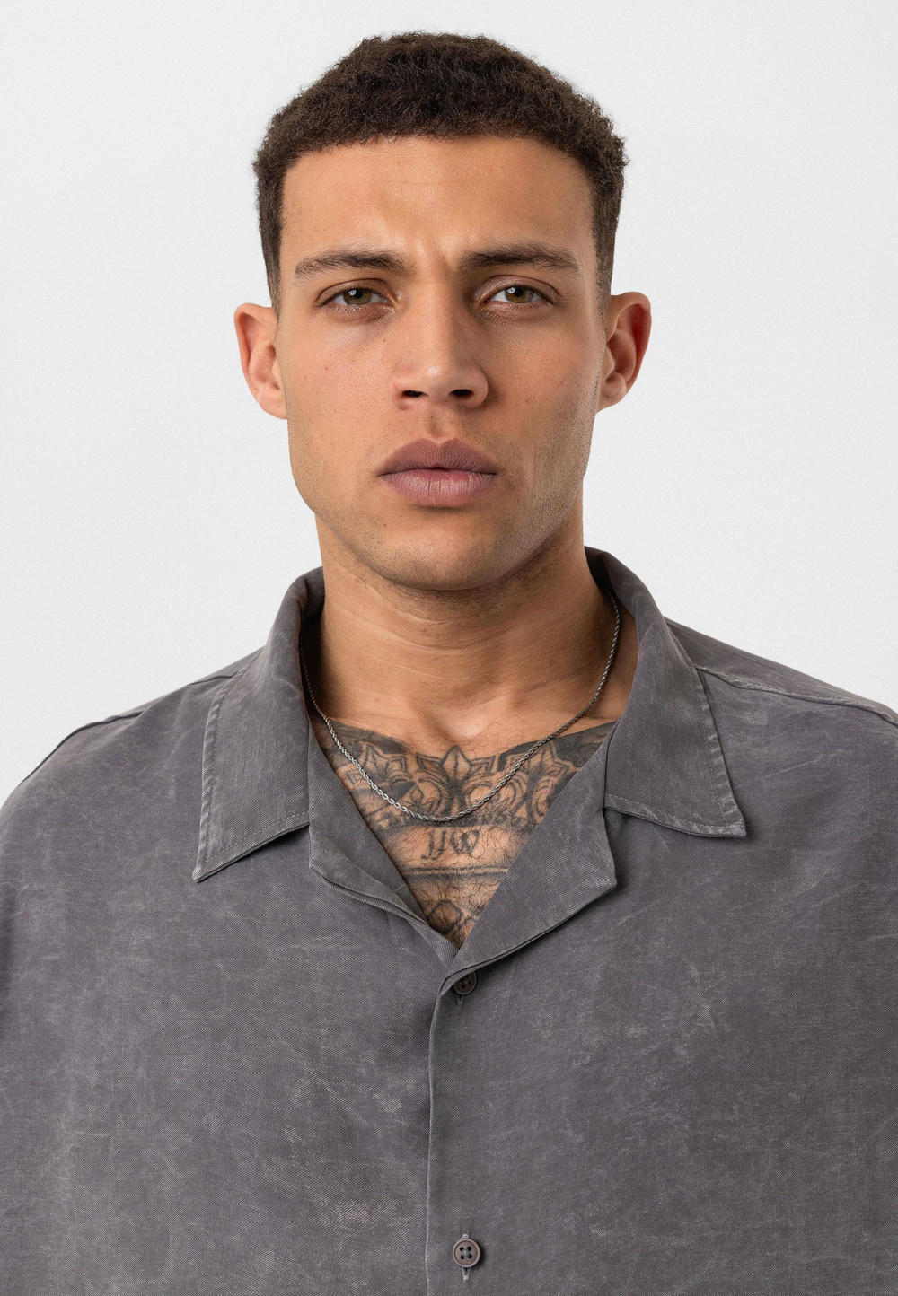 Yıkamalı Oversize Kısa Kol Gömlek - Antrasit