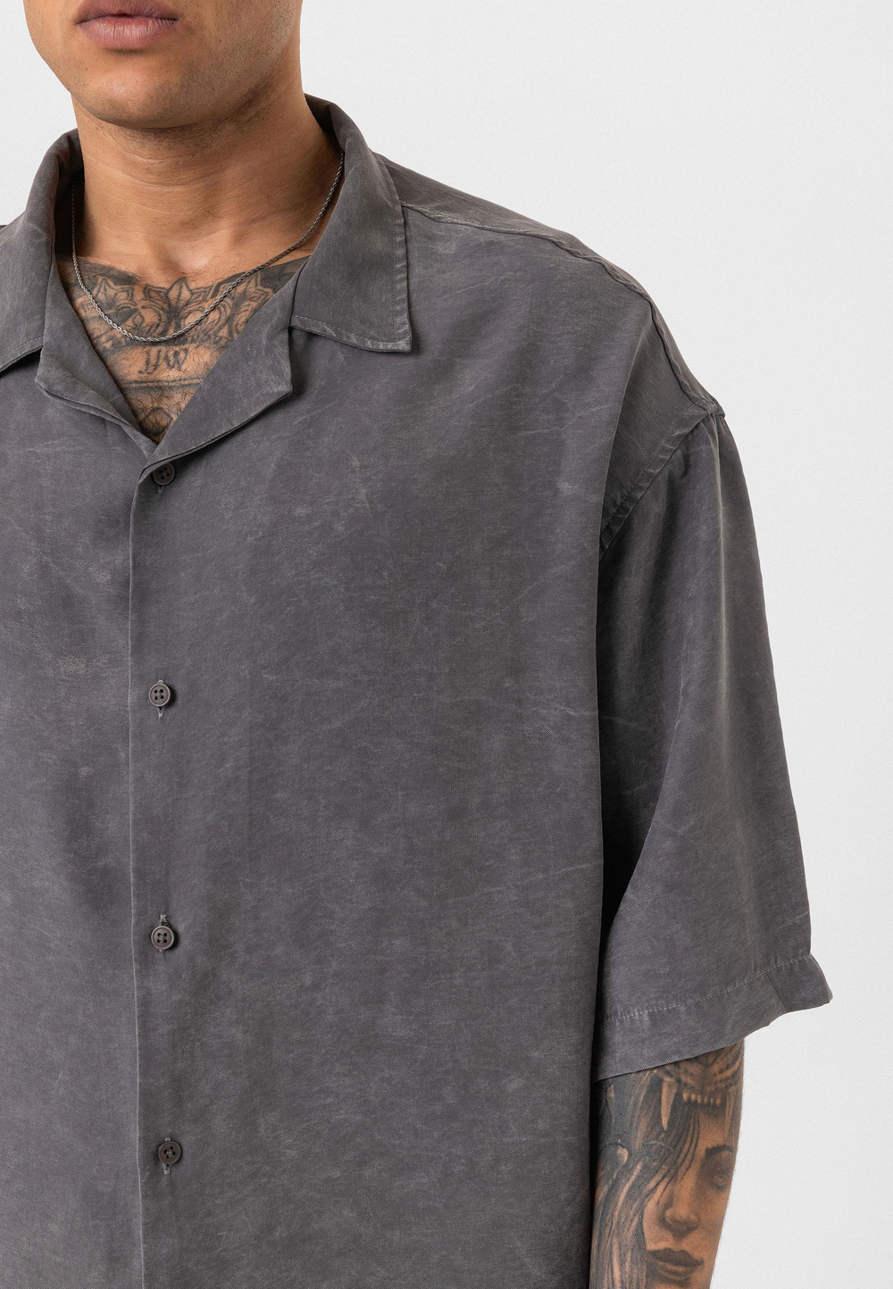 Yıkamalı Oversize Kısa Kol Gömlek - Antrasit