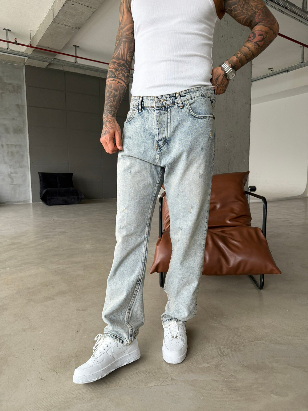 Yırtık Detaylı Baggy Fit Pantolon - Mavi