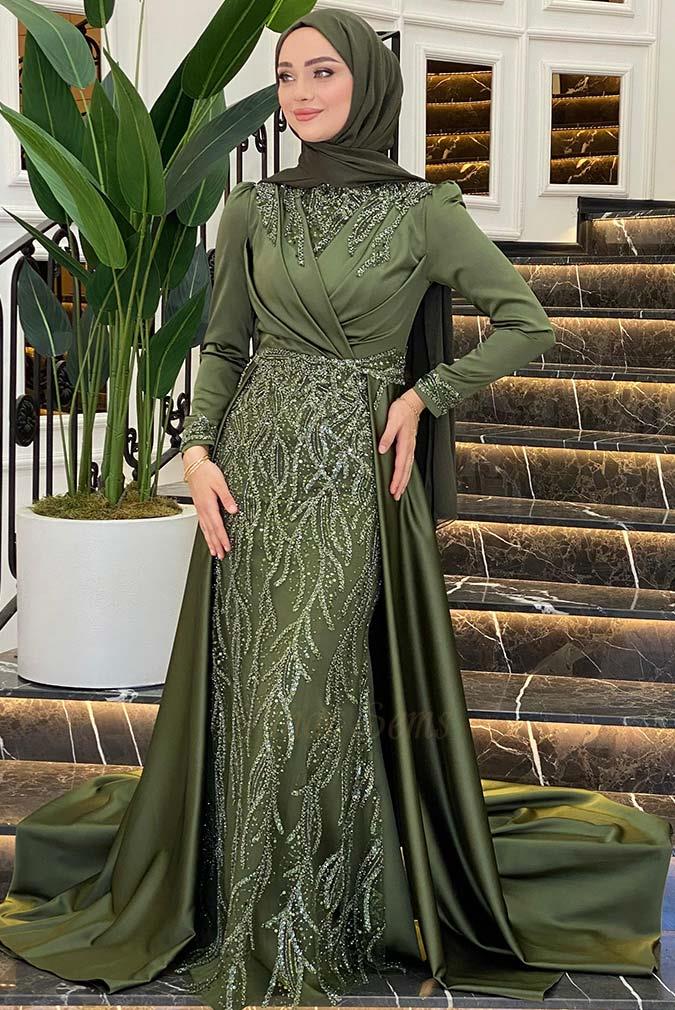 Pınar Şems Hafsa Abiye Ceviz Yeşili