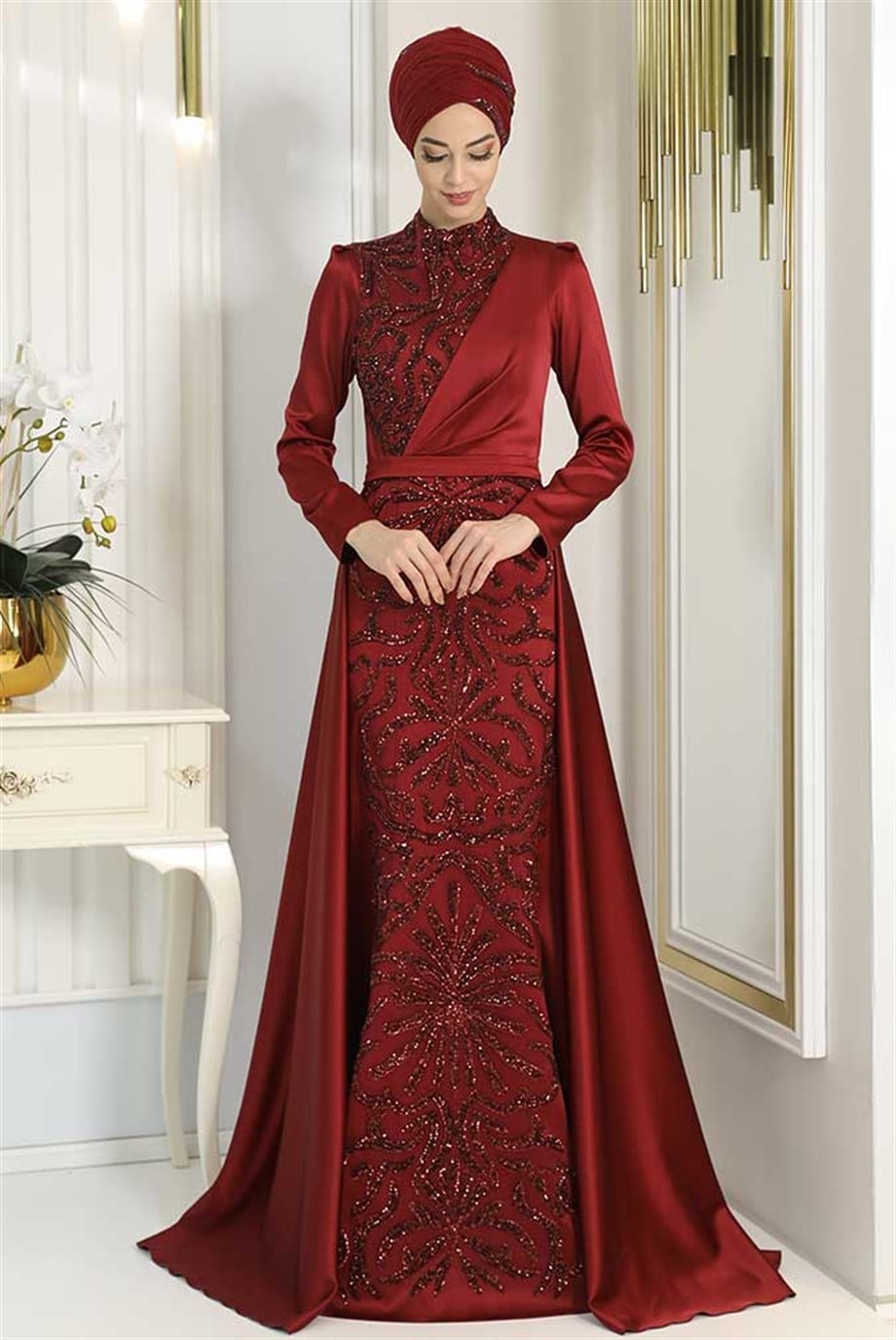 Pınar Şems Nefel Abiye Bordo