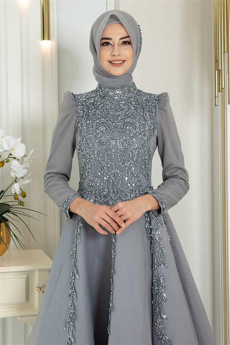 Pınar Şems Yeni Kübra Abiye Gri