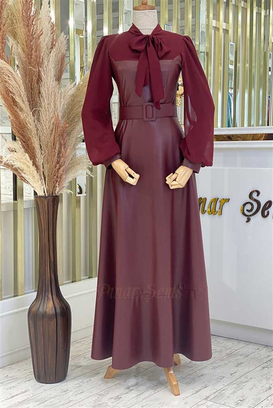 Pınar Şems Zeynep Elbise Bordo