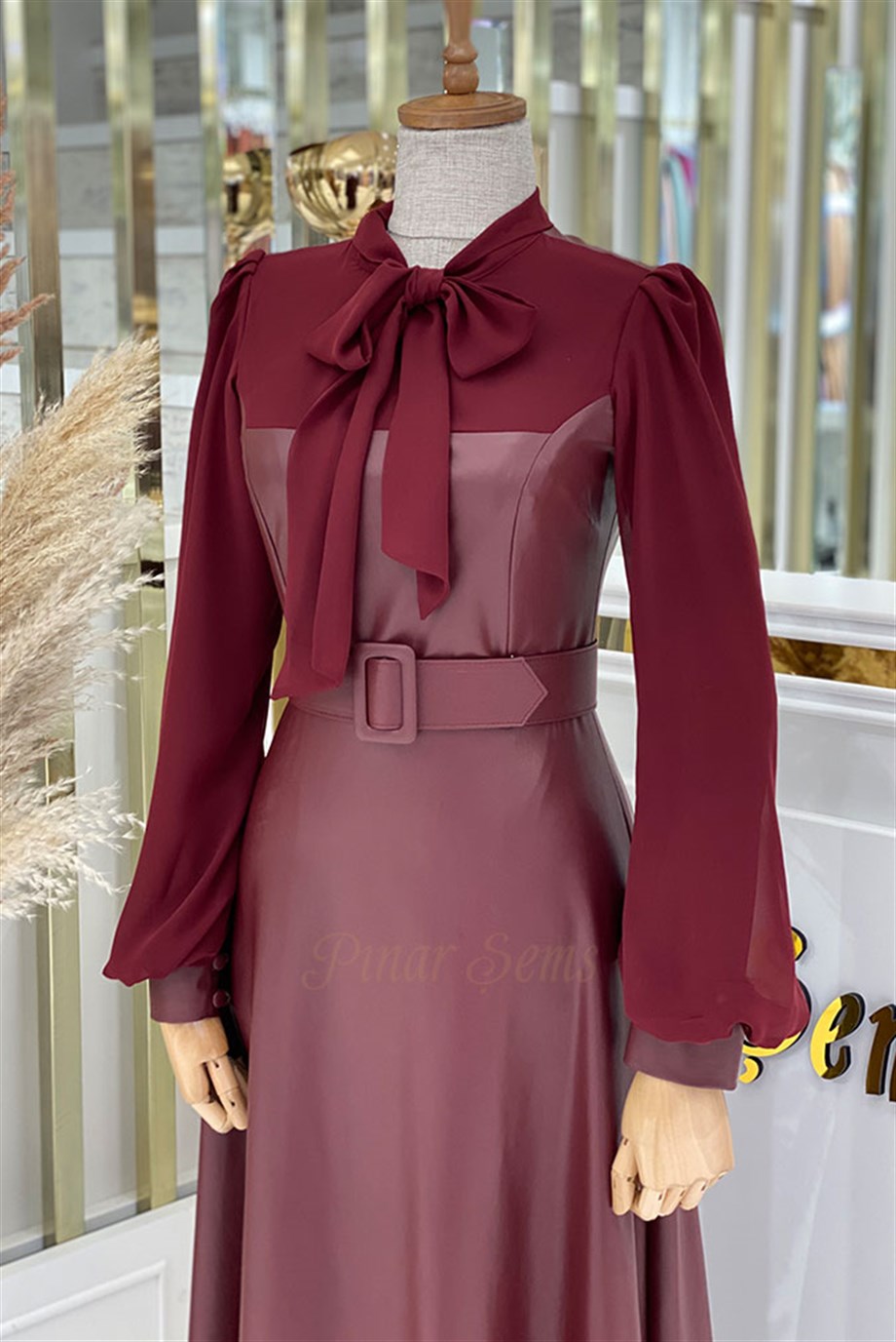 Pınar Şems Zeynep Elbise Bordo