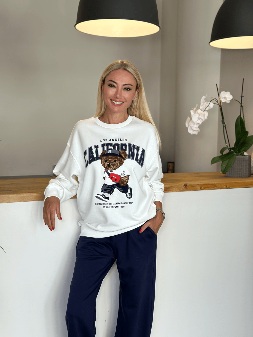 Beyaz Bear Detaylı Sweat Askı00292