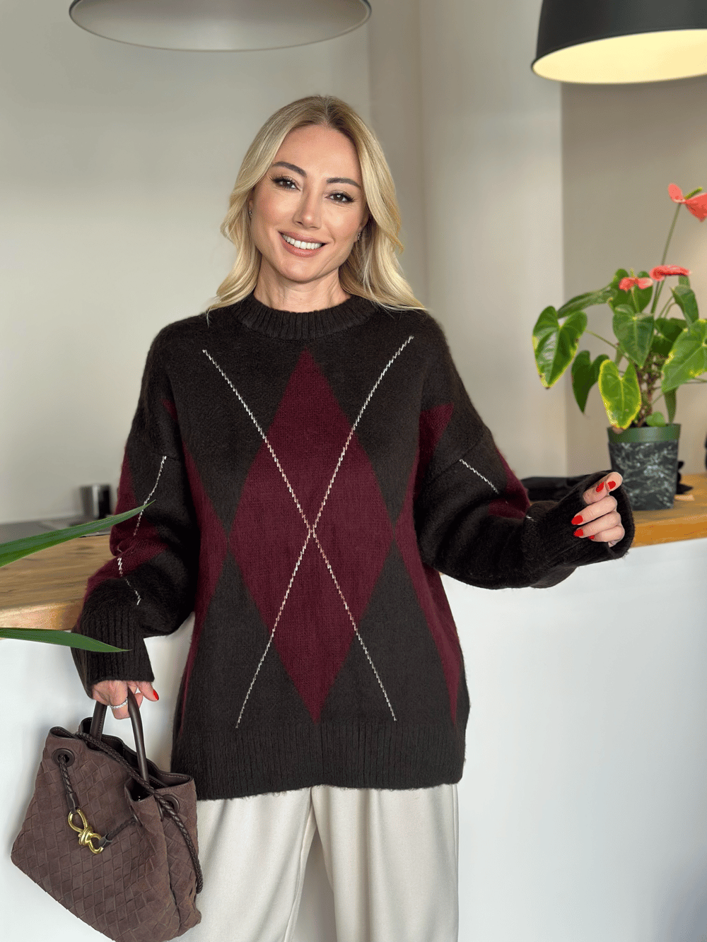 Bordo Baklava Desen Kazak Askı00164