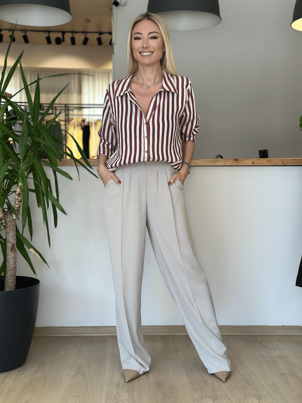 Çizgili Bordo Gömlek